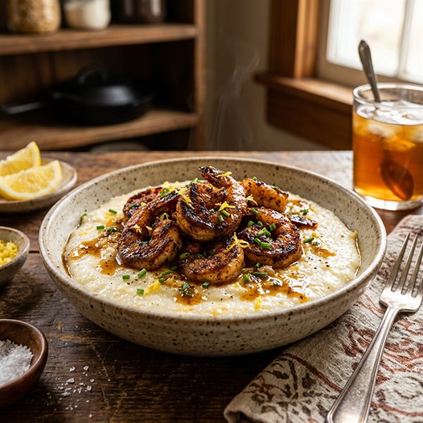 15-Minute Smoky Blackened Cajun Shrimp and Creamy Cheddar Grits