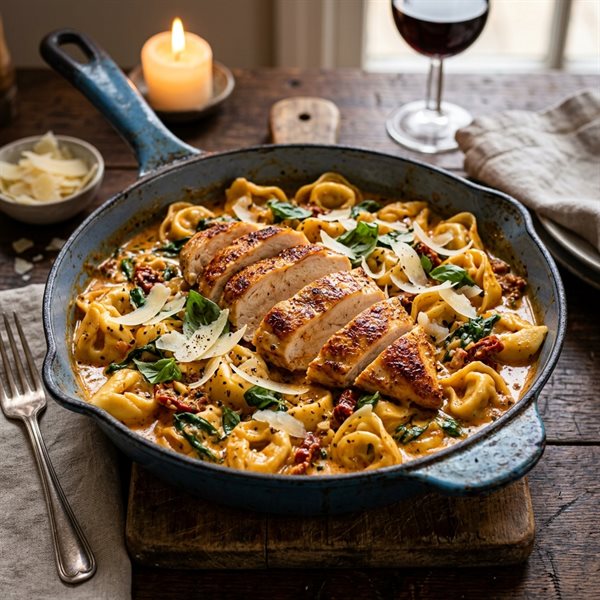 20-Minute Creamy Sun-Dried Tomato Chicken and Tortellini Skillet