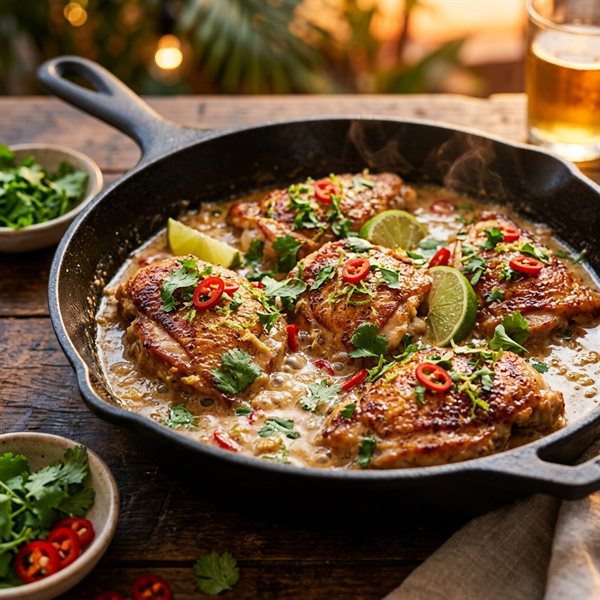 20-Minute Creamy Thai Coconut Lime Ginger Chicken Skillet