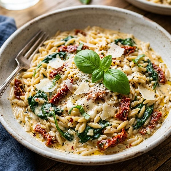 15-Minute Creamy Sun-Dried Tomato Parmesan Orzo