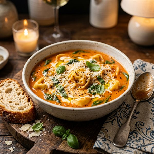 15-Minute Creamy Tomato Spinach Tortellini Soup