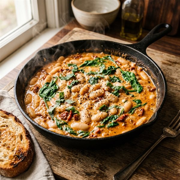 15-Minute Creamy Tuscan Garlic White Bean and Tomato Skillet