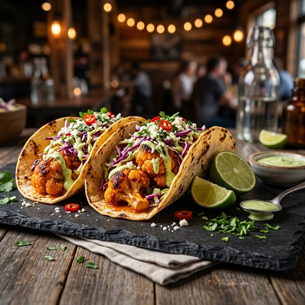 15-Minute Crispy Buffalo Cauliflower Tacos with Lime Crema