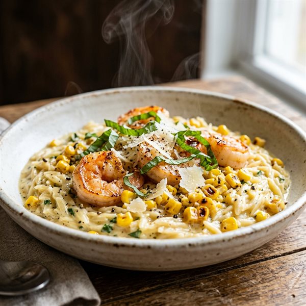 15-Minute Creamy Garlic Butter Corn and Shrimp Orzo