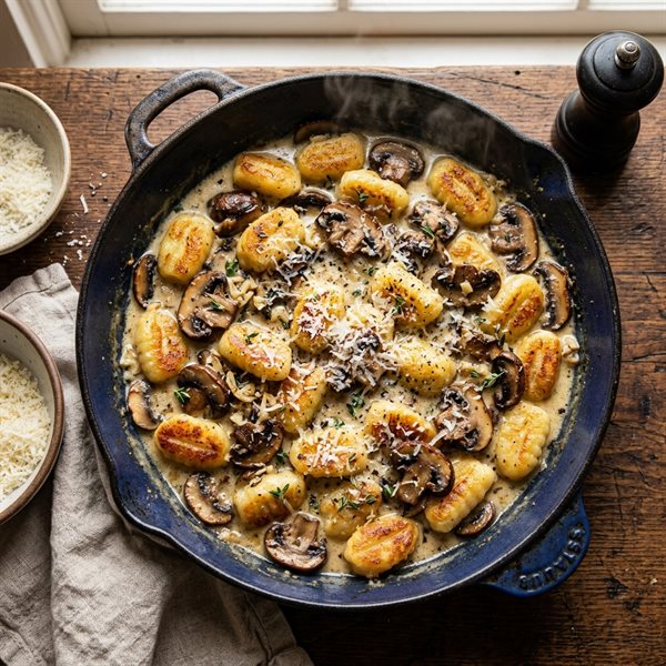 15-Minute Creamy Garlic Butter Mushroom Gnocchi