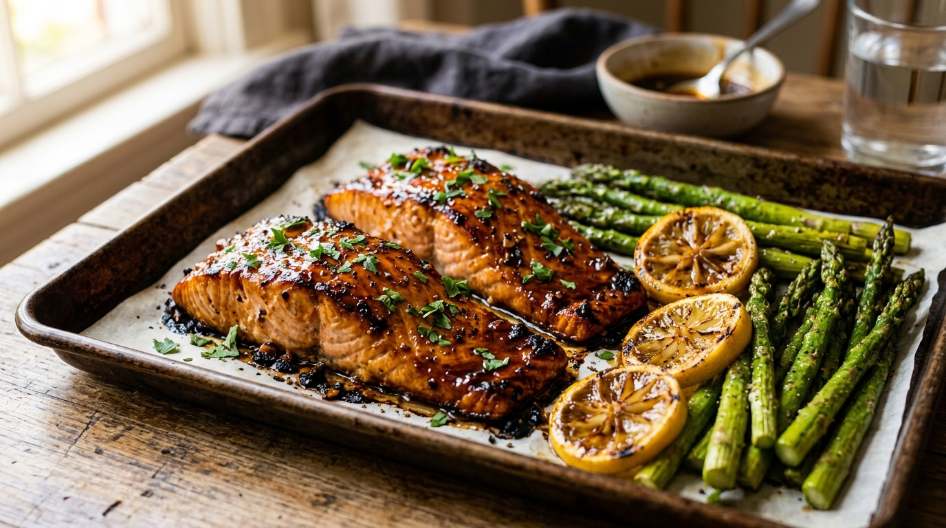 Honey Garlic Butter Glazed Salmon with asparagus