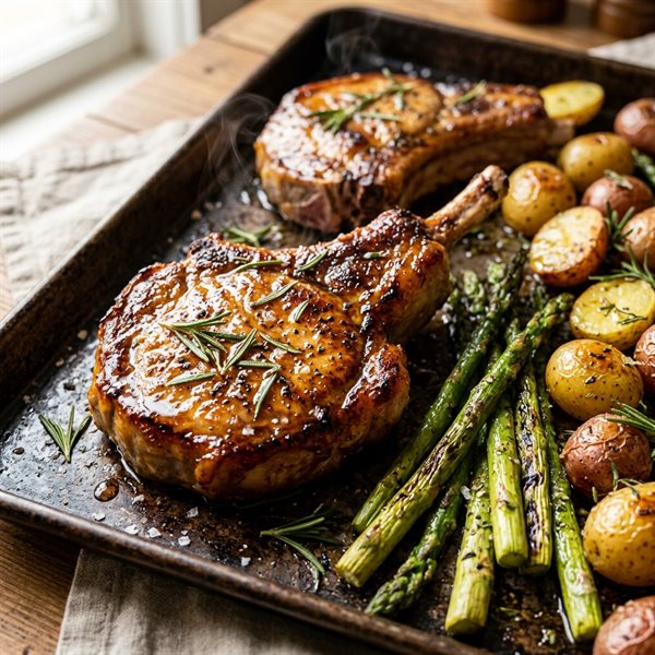 20-Minute Sheet-Pan Honey Mustard Pork Chops and Roasted Asparagus