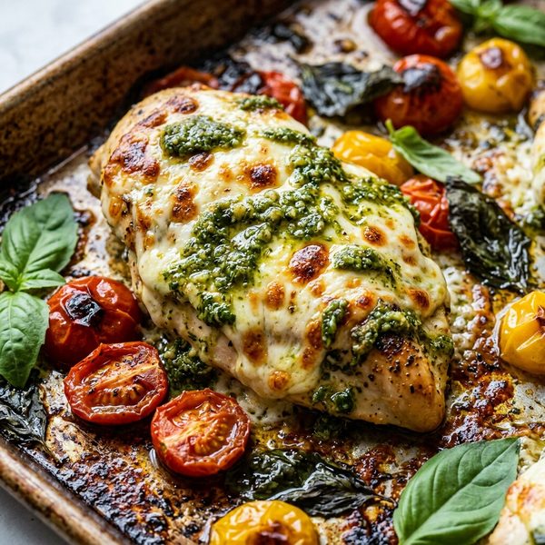 20-Minute Sheet-Pan Pesto Chicken and Mozzarella