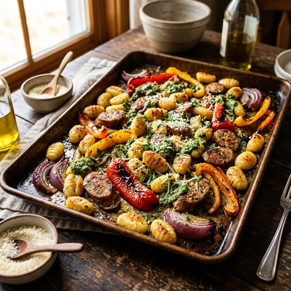 20-Minute Sheet-Pan Crispy Gnocchi with Italian Sausage and Peppers