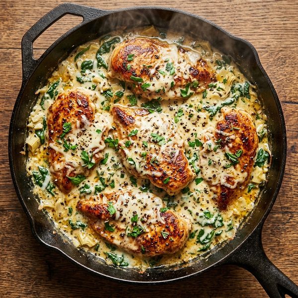 20-Minute Creamy Spinach and Artichoke Chicken Skillet