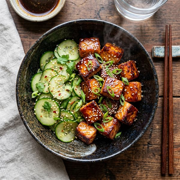 15-Minute Crispy Teriyaki Salmon Bites with Sesame Cucumbers