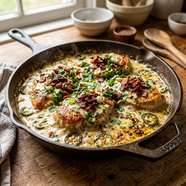 15-Minute Creamy White Cheddar Jalapeño Chicken Skillet